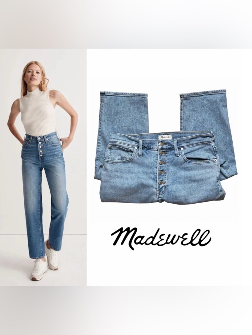 Madewell  Womens “The Perfect Vintage”High-Rise Button-Fly Straight Jeans 
Sz 28